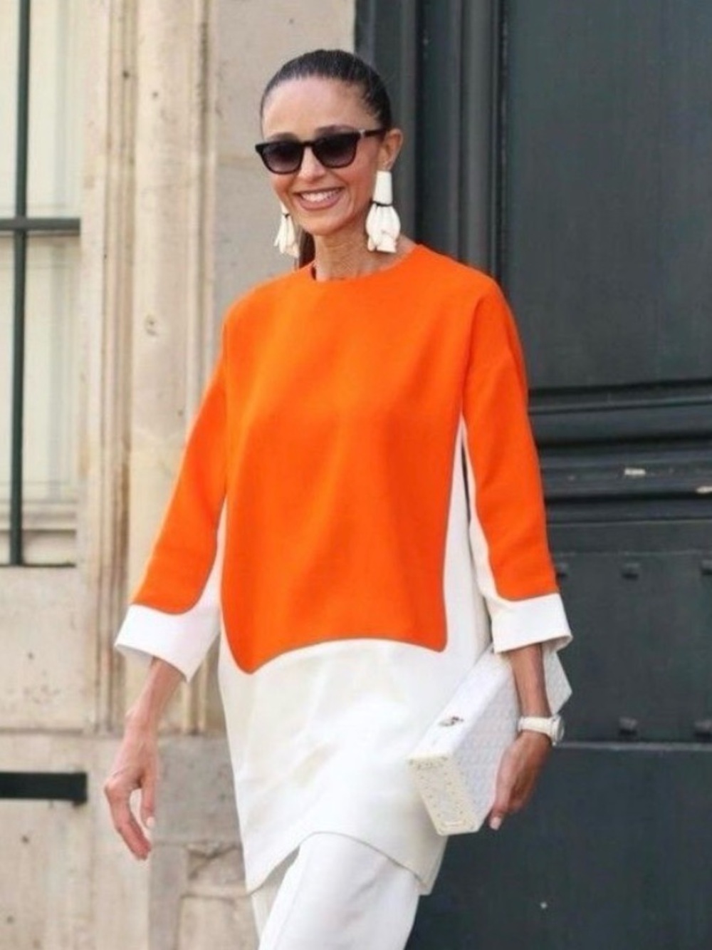 Orange and White Colorblock Women's Top